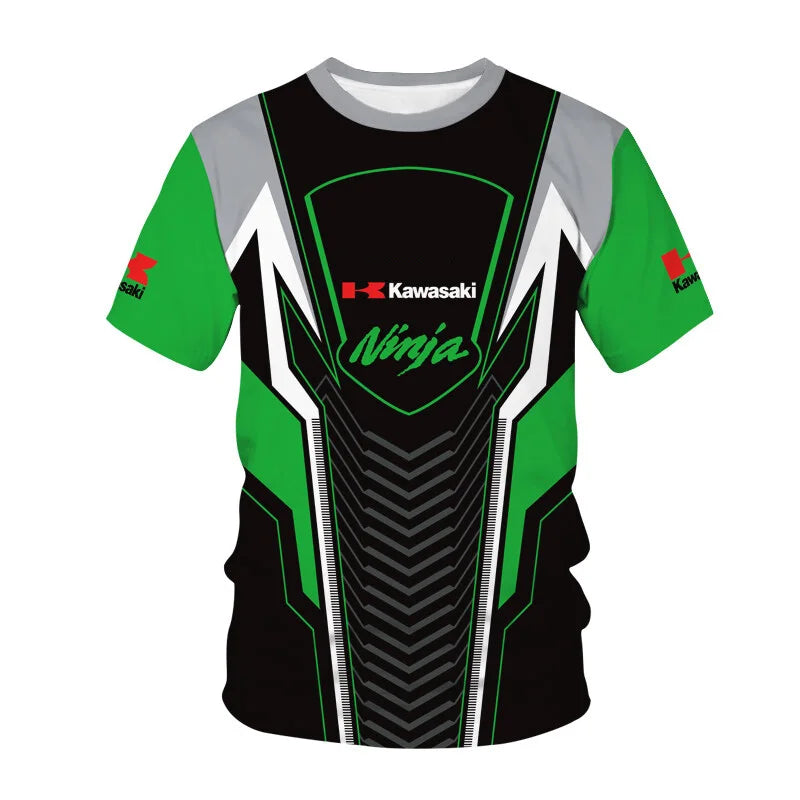 2024 Summer New Men T Shirts Motorcycle Kawasaki Logo 3D Print Casual Short Sleeve Breathable T-shirt
