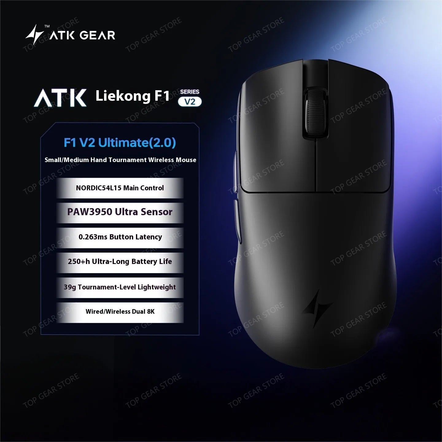 ATK F1 V2 Ultra MAX Gaming Mouse Wireless Tri-mode PAW3950 Double 8k Lightweight Ergonomics Esports Mouse Custom PC Accessory