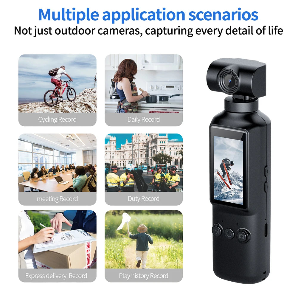 Portable 4K/2K video camera, rotatable lens charging action camera, travel and party recorder, outdoor sports Vlog camera