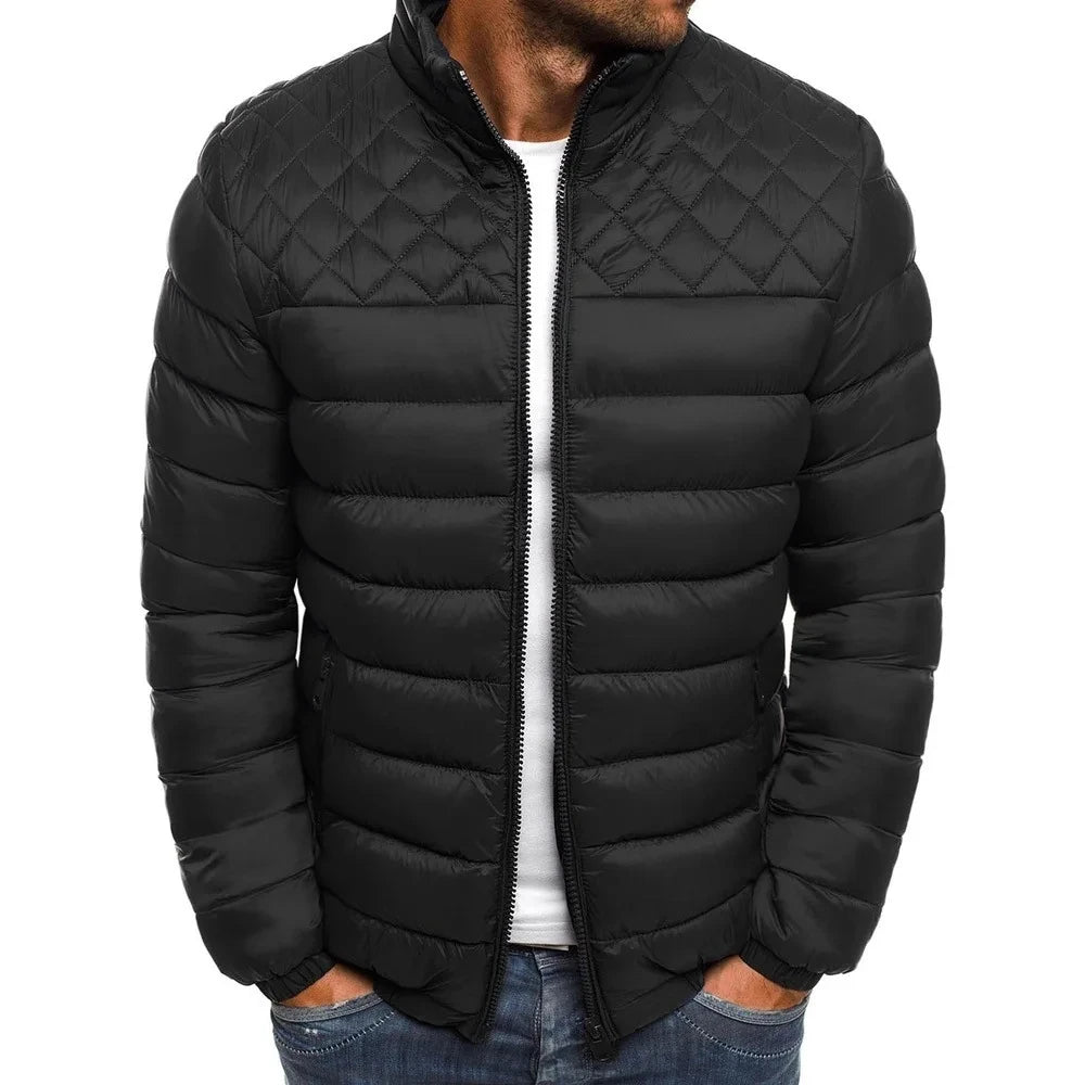 Men's Winter Solid Color Casual Men's Jacket Skiing Thick Street Clothing Fashion Zipper Warm Jacket