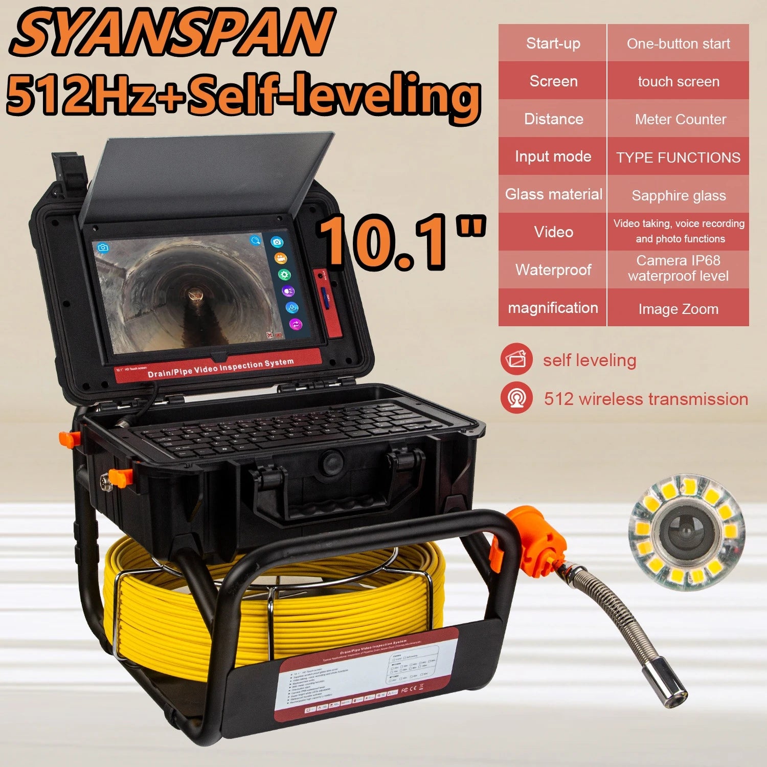 512Hz Transmitter Sonde for Pipeline Location Endoscope Image Self-Leveling DVR,SYANSPAN 23mm Drain Pipe Inspection Camera IP68