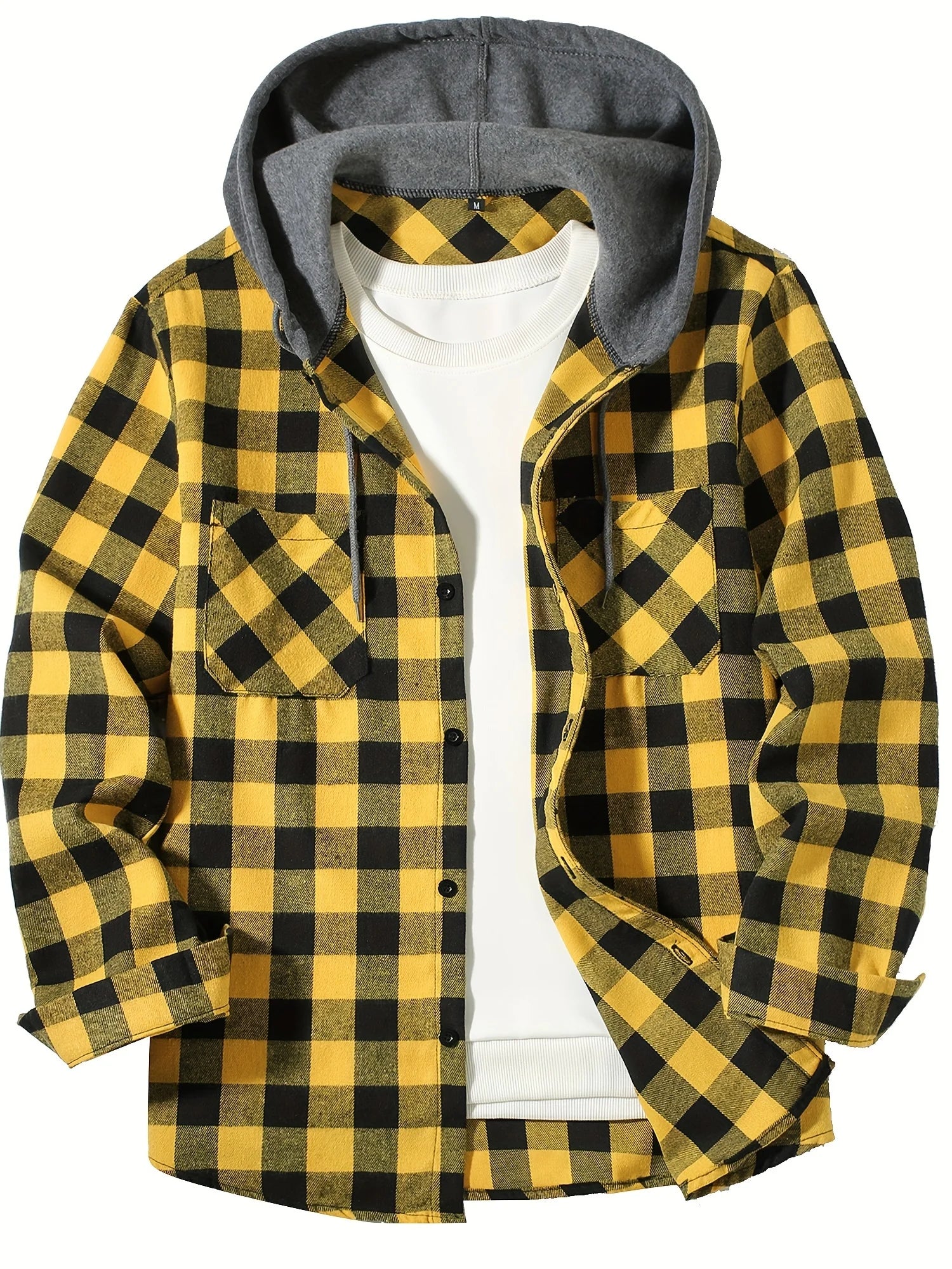 New Coat Spring and Autumn Men's Loose Plaid Hooded Shirt Large Size Fashion Casual Long sleeved Shirt Street StyleS-3XL