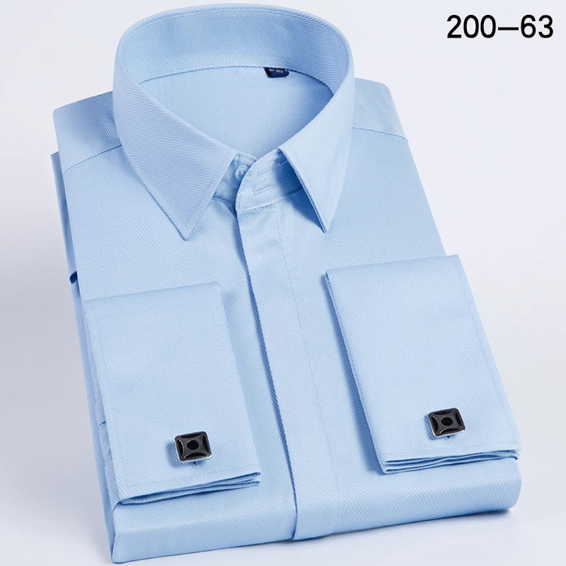 Men's French-style cufflink shirt, slim fit, suitable for business formal wear. A striped and fashionable men's top for white-co