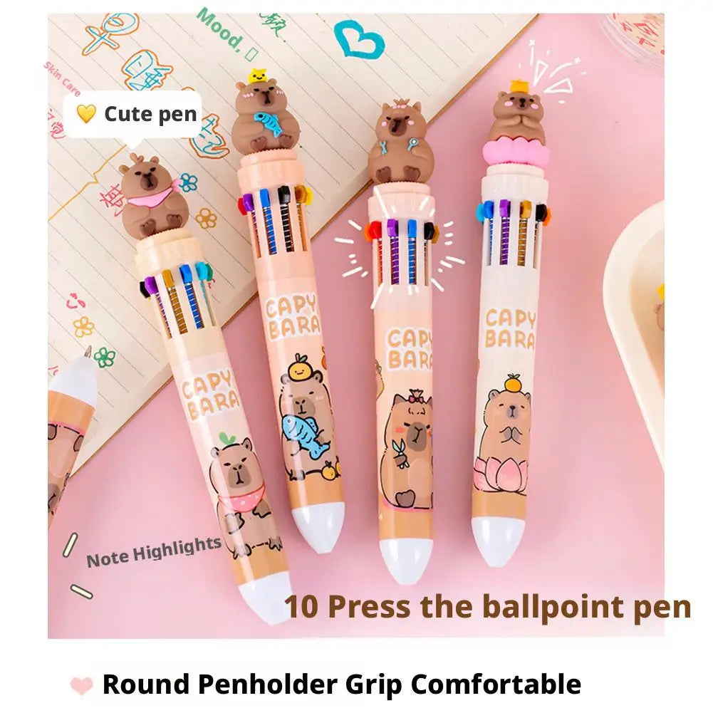 Kawaii Capybara Multicolor Pen 0.5mm Colorful Ink Pen Cute Cartoon Ballpoint Pen School Office Supplies Student Stationery Gifts