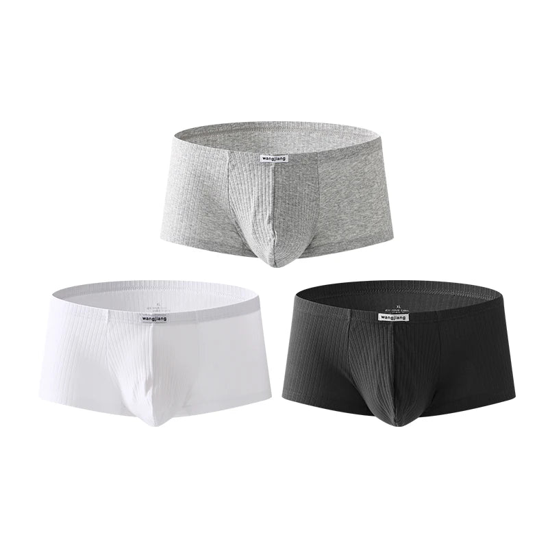 1PCS/3PCS/9PCS Men Boxer Shorts Low-rise Solid Color Ribbed Panties Underpants