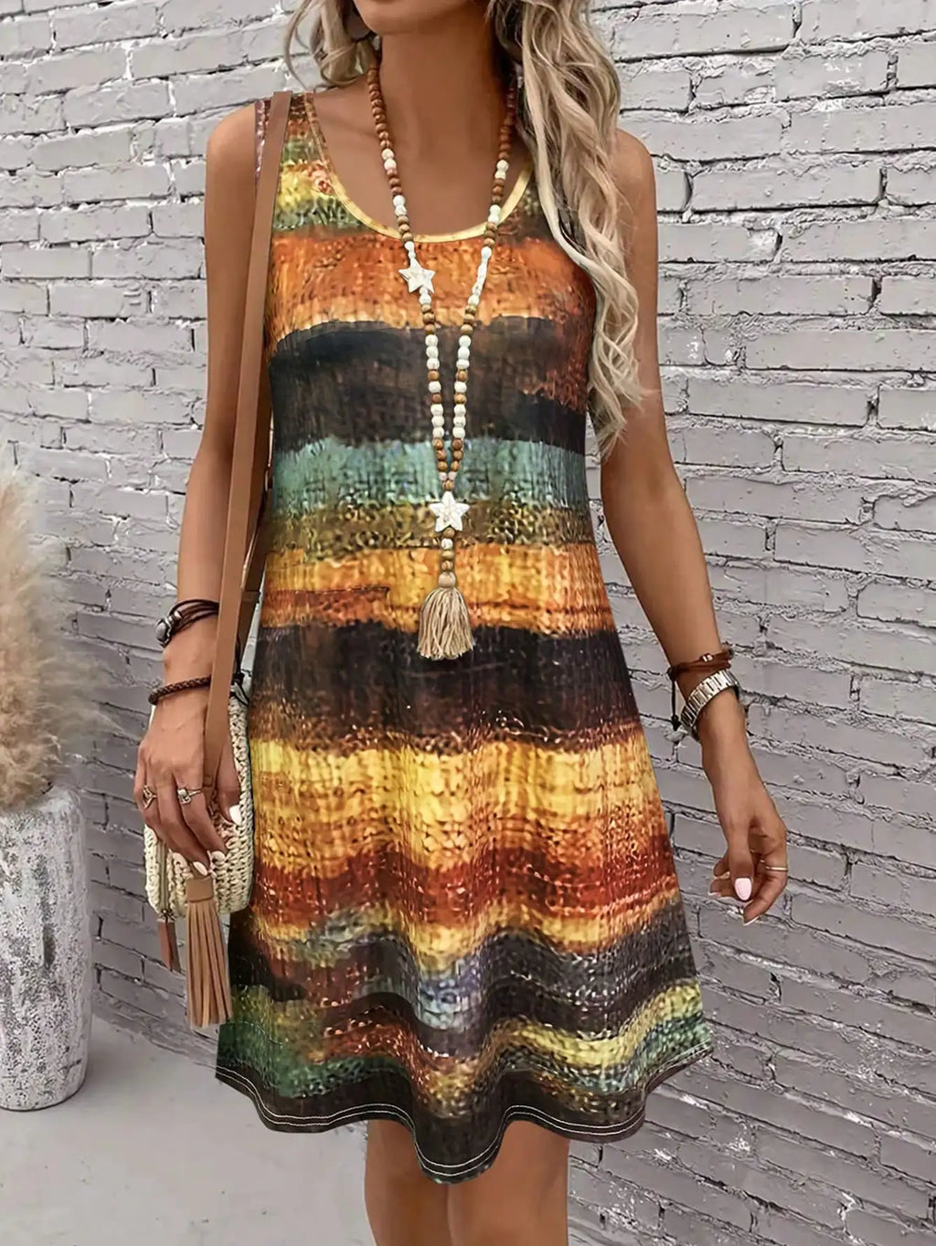 Women's Striped Sleeveless Mini Dress - Crew Neck Tank Beach Dress for Summer, Casual Vacation Outfit, Breathable A-Line dress