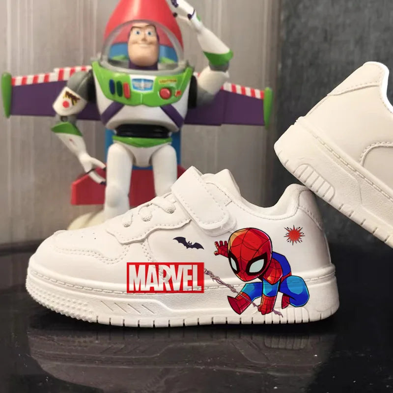 Kids Marvel Casual Shoes Boys Fashion Cartoon Print Sport Shoes Children's Anti-slip Sneakers Student Pu Leather Outdoor Shoes
