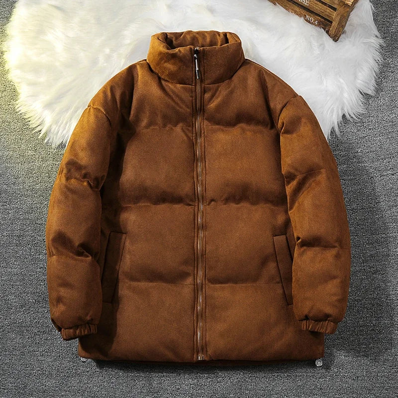 Men's Winter Loose Plus-sized Simple Stand-up Collar Cotton-padded Jacket Warm Thick Trendy Versatile Bottoms