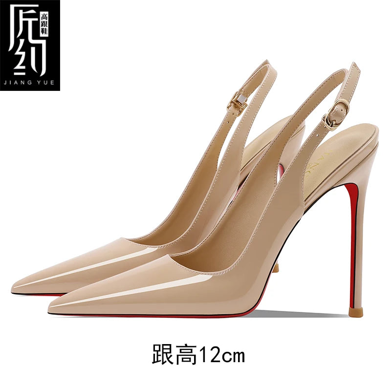 Women Heeled sandals Red Shiny Bottoms Naked color luxury Brand Hollow 2025 Elegant High Heels Sexy Slingbacks Ladies Shoes Wome