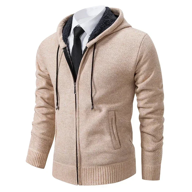 2025 Autumn and Winter New Jersey Men's Casual Sports Coat Solid Color Stand Collar Sweater Grab Fleece Warm Zipper Cardigan