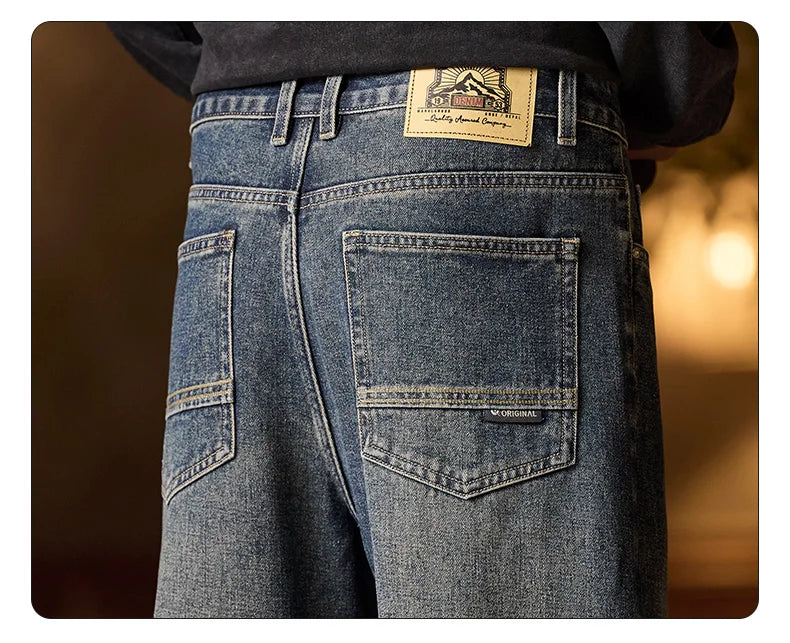 Mens Elastic Waist Jeans Relaxed Fit Men's Blue Jeans with Elastic Waist with Zipper and Button