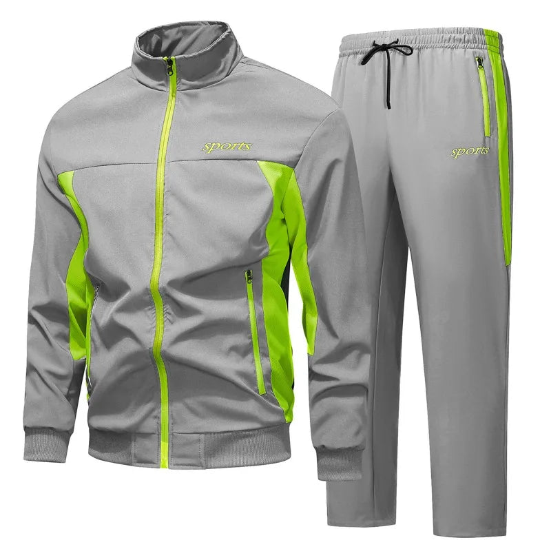 Men's Sports 2pcs Tracksuit Set Autumn Winter Long Sleeve Zip-Up Hoodie Jacket Tracksuit Fashion Casual Loose Workout Outfit