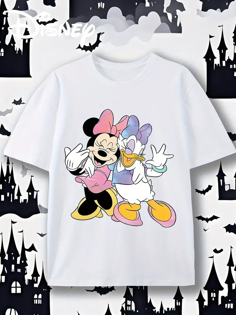 Women's T-Shirt Disney Minnie Mouse Daisy Duck Smile T-Shirt Couple Men Cotton Casual Oversize Girls Tees Tops Vacation Unisex