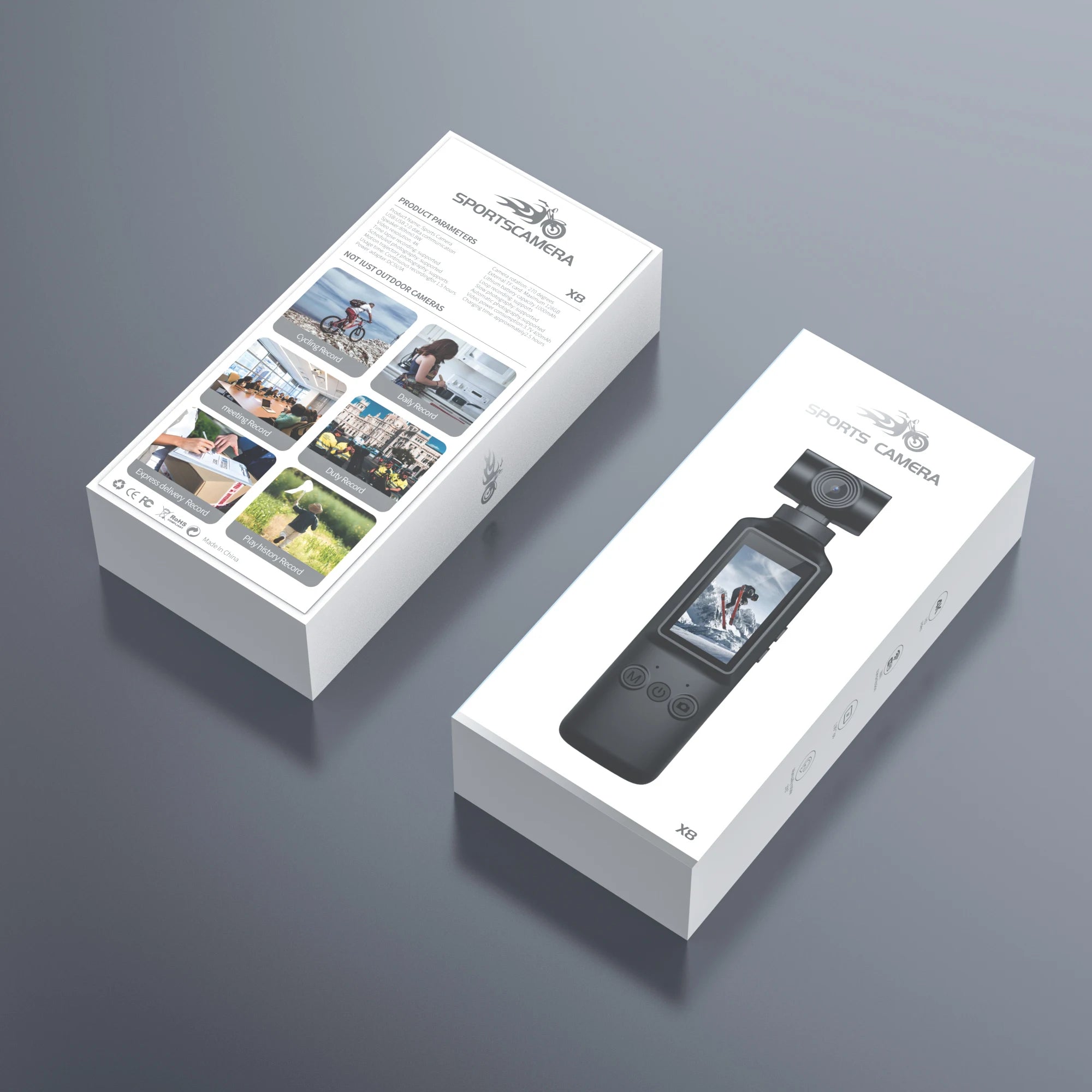 Portable 4K/2K video camera, rotatable lens charging action camera, travel and party recorder, outdoor sports Vlog camera