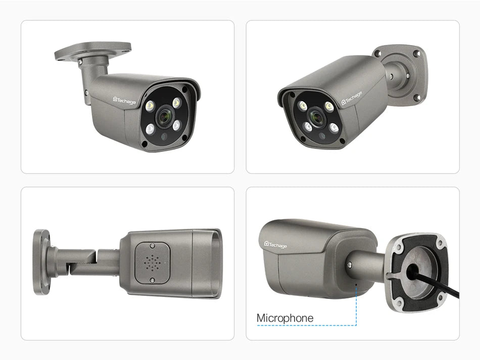 Techage 4MP 5MP 4K Security Metal POE IP Camera H.265 Outdoor Two Way Audio Video Surveillance AI IP Camera for NVR System