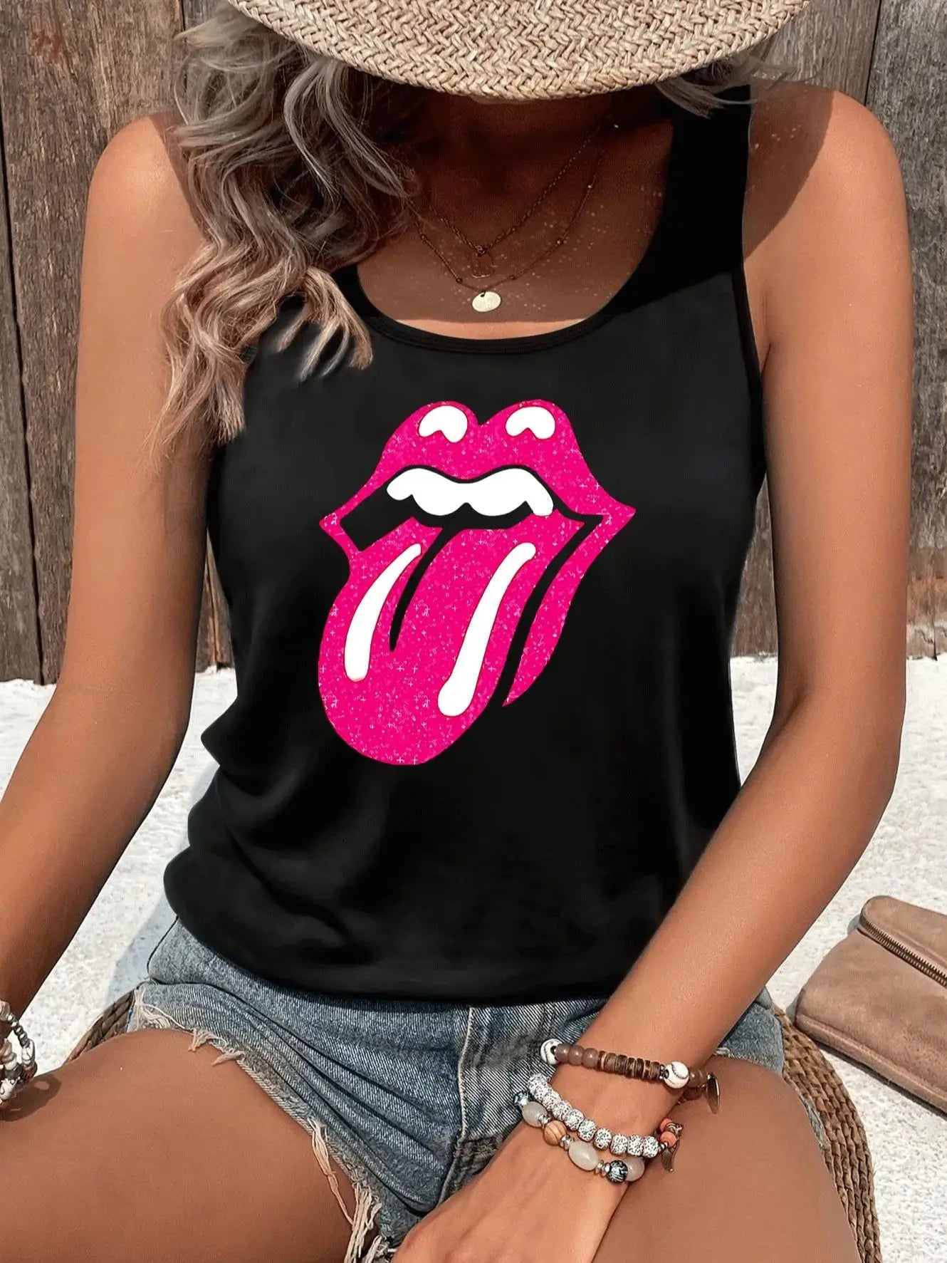 Loose plus size wing pattern printed round neck white vest summer casual sleeveless top women's clothing