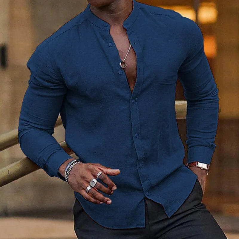 Men's Shirts Summer Shirts Beachwear Button Shirts Stand Collar Shirts Black White Pink Long Sleeve Spring Summer Hawaiian 6XL