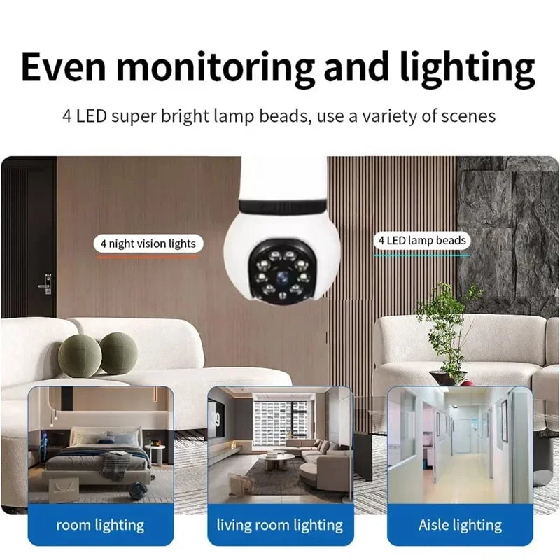 8MP E27 Bulb Lamp Camera LED Bulb WiFi Smart IP Surveilance Cam Two-way Audio Color Night Vision 10X Zoom Wireless Cam 2 in 1