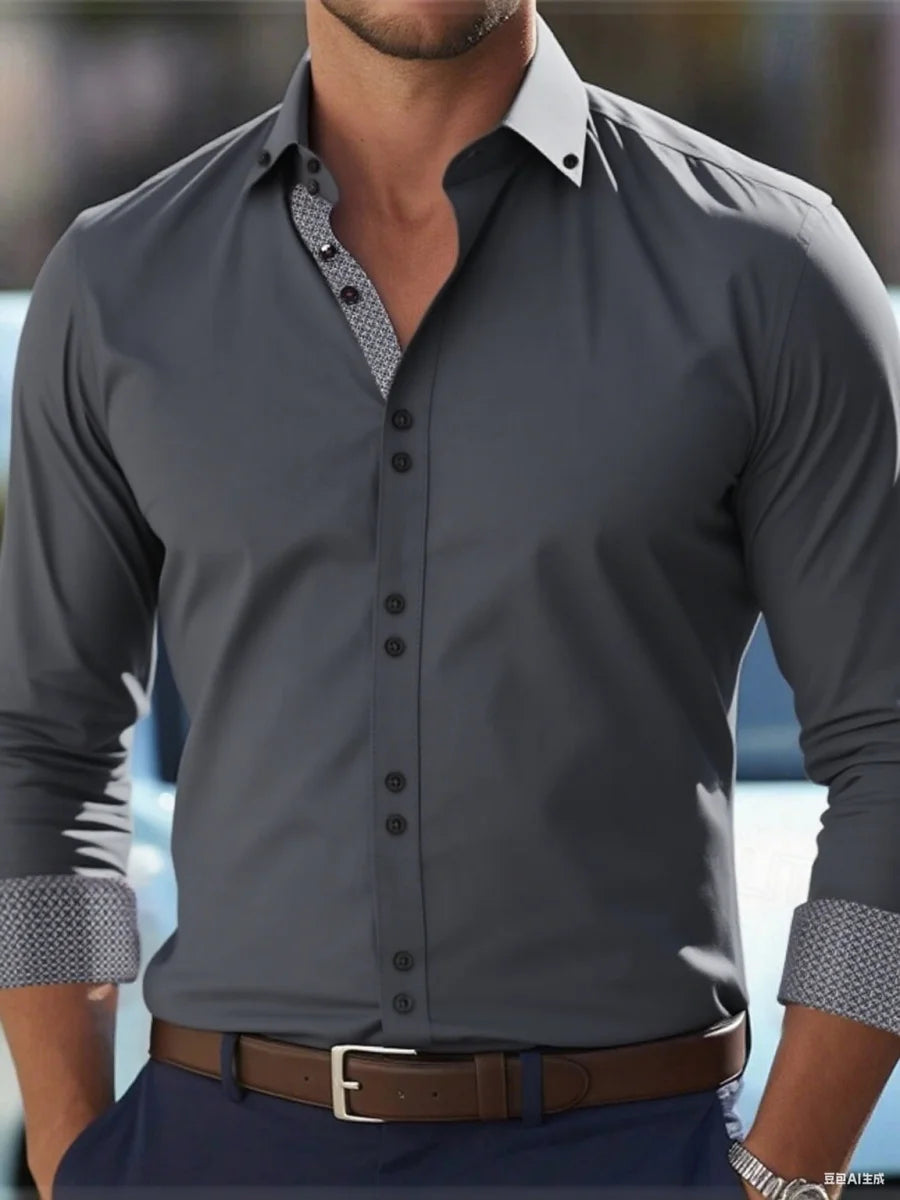 New men's button-down business casual shirt - long-sleeved lapel summer shirt - stylish and elegant casual top