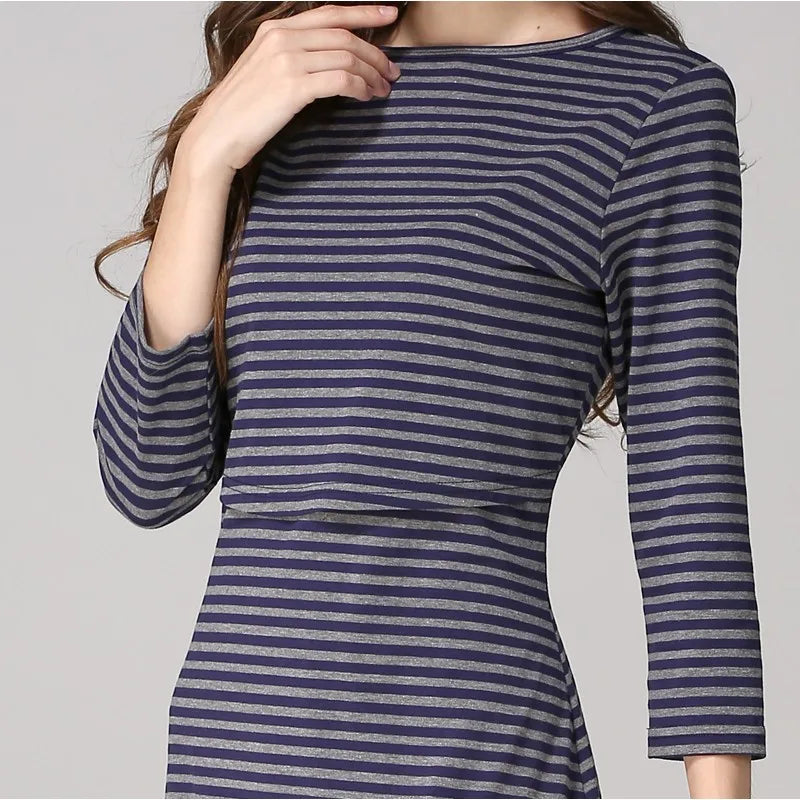 New Spring Striped Maternity Breastfeeding Dresses Pregnancy Clothes Women Pregnant Nursing Lactation Dress Drop Shipping