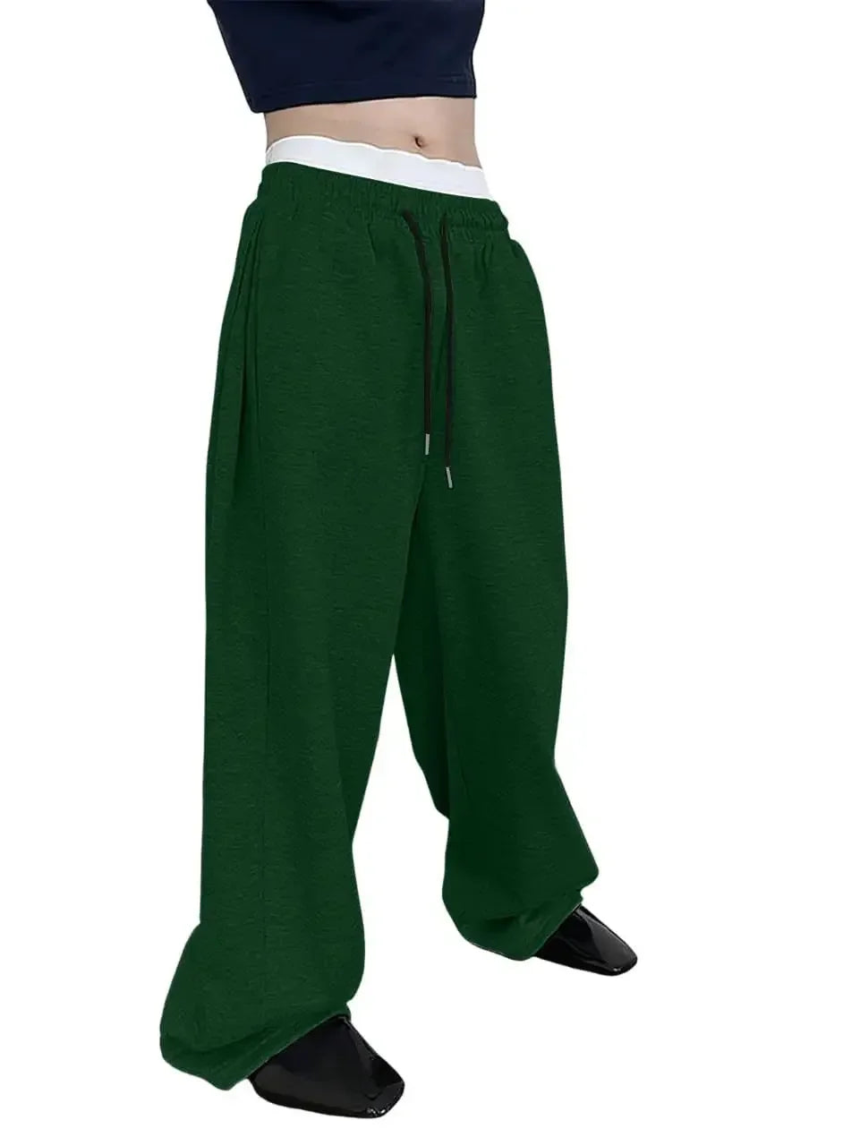 2025 New European and American Men's Sports Pants with Drawstring Waist, Wide Legs, Loose Pants with Pockets