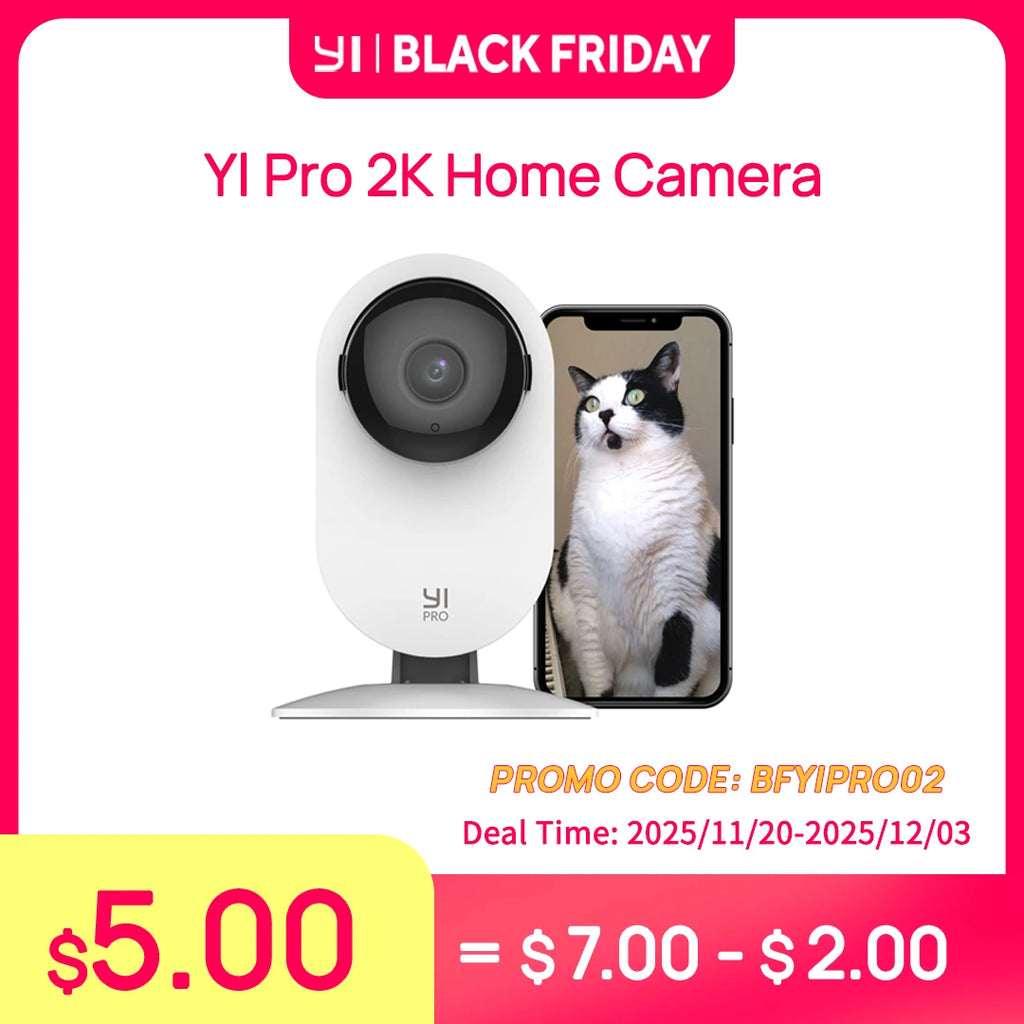 2K Security Camera Kit 1/2/4pcs YI Pro, Indoor Cameras with Smart Detection, Phone App for Baby Pet Monitoring