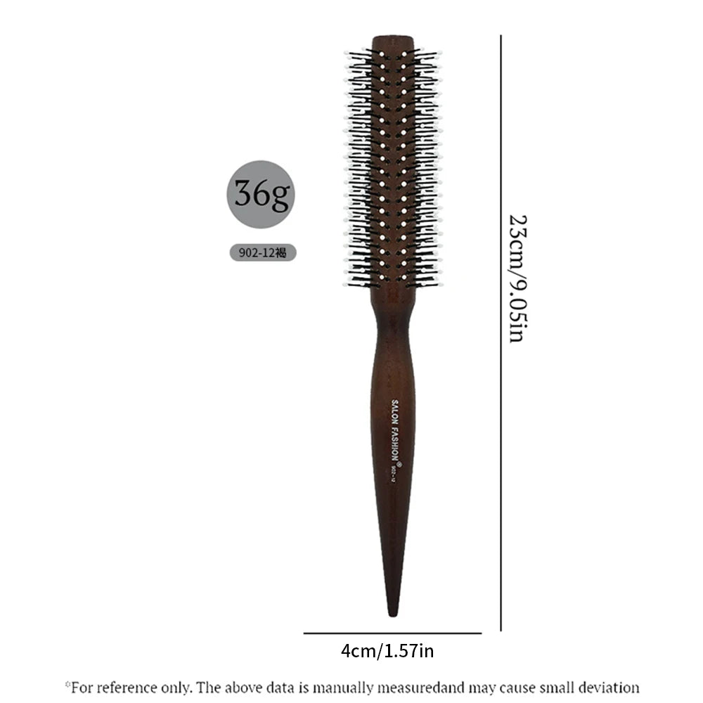 Natural Wood Handle Round Barrel Hair Comb Anti Static Brush Hair Round Comb Styling Tools For Thin Or Short Hair Men Women Use