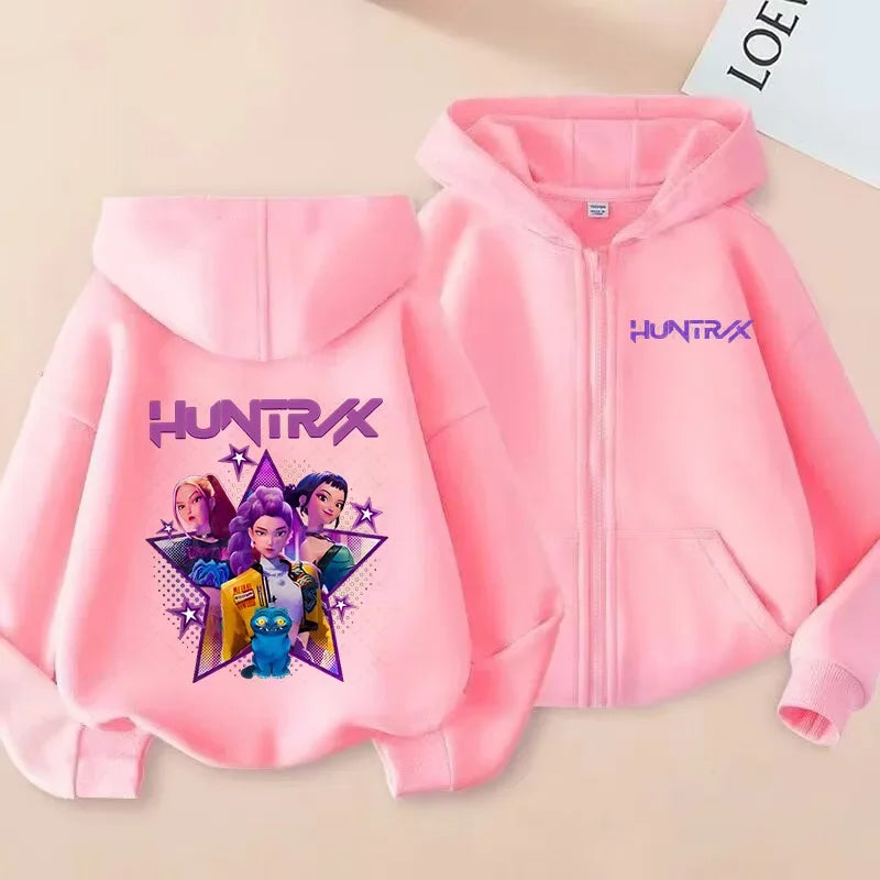 Kpop Demon Hunters Hoodie Coat Boys Girls Anime Fashion Zipper Jacket Children Spring Autumn Hoodies Kids Clothes