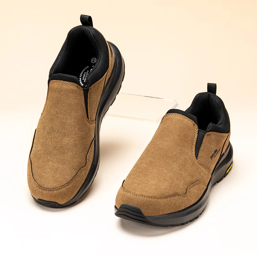 FitVille Men's Shoes Wide Hiking Comfortable  Slip on Loafers Go Walking and Trekking Trails  Sneakers with Arch Support
