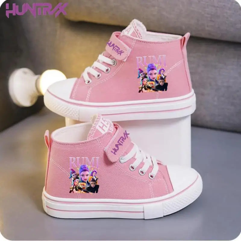 New KPop Demon Hunters Rumi Children's Canvas Shoes For Girls Boys High Top Shoes  Kids Sneakers Casual Tennis Shoes 23-36 Size