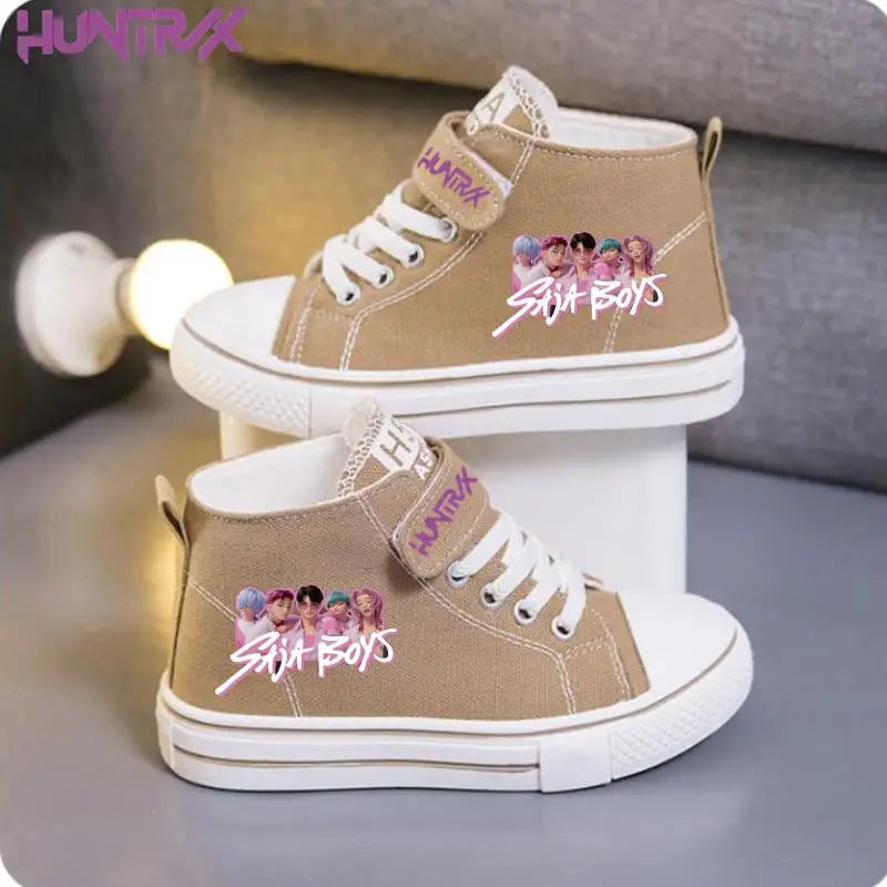 New KPop Demon Hunters Rumi Children's Canvas Shoes For Girls Boys High Top Shoes  Kids Sneakers Casual Tennis Shoes 23-36 Size