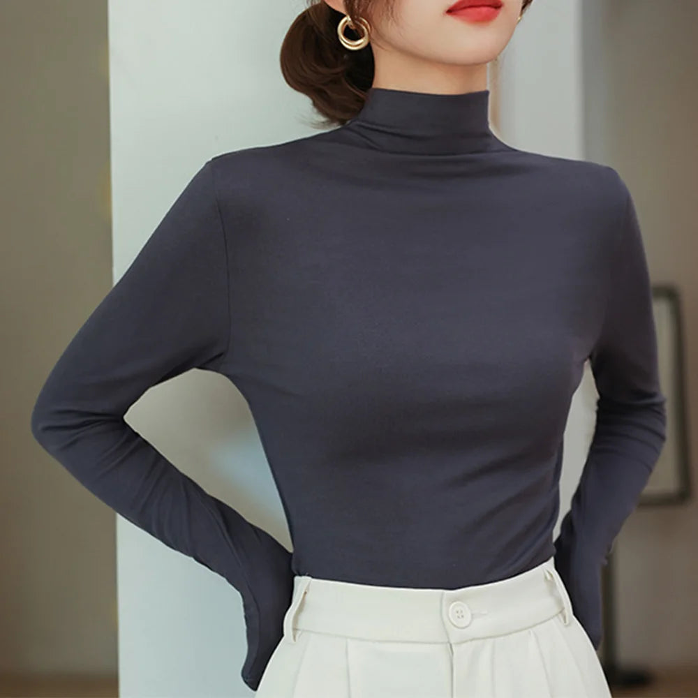 1pcs Half Turtleneck Modal Bottoming Shirt Women Autumn Winter New Inner Wear Fashion Slim Thickened Long Sleeve Top Pullover