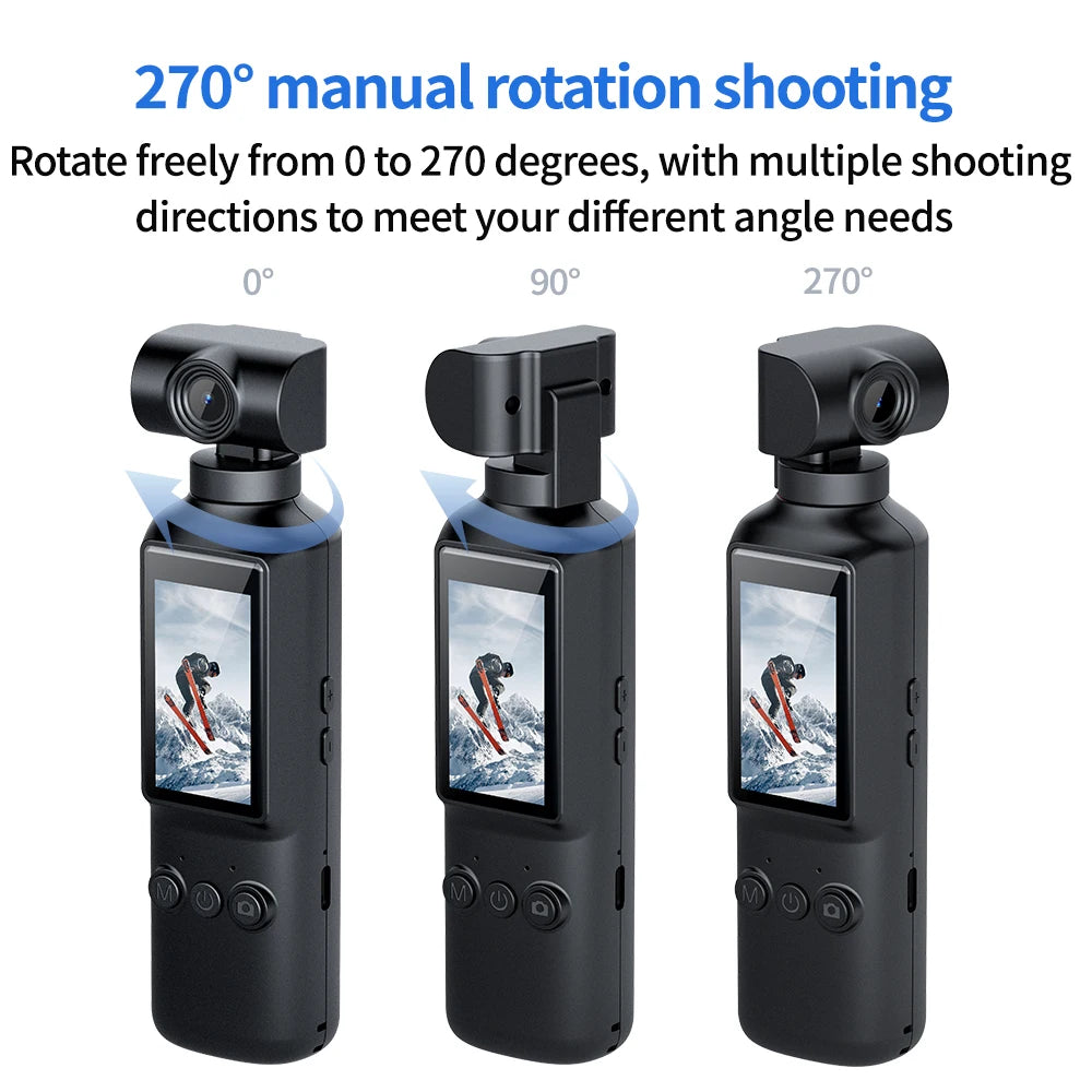 Portable 4K/2K video camera, rotatable lens charging action camera, travel and party recorder, outdoor sports Vlog camera