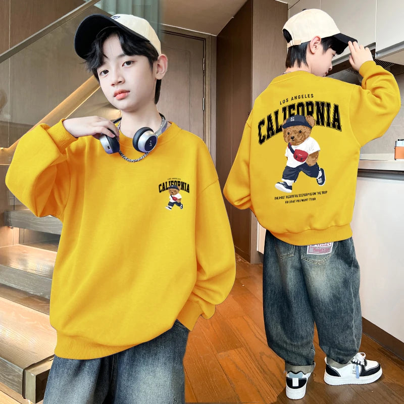 Baby Boy Clothes American Bear Graphic Print Long Sleeve Children's Top Girls Autumn Casual Sport Sweatshirts 2025 Kids Clothes