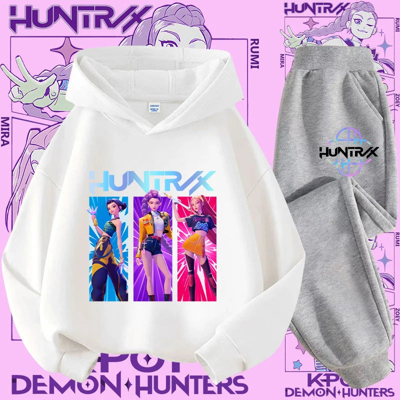 K-pop Demon Hunter New Children's Hoodie Set - Cute Girls' Casual Top for Kids,Boys' Sports Shirt with Cartoon Print-2-Piece Set