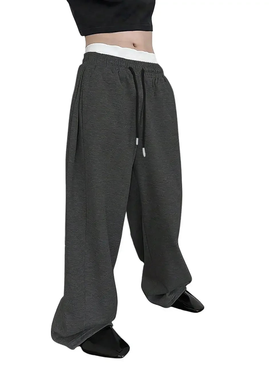 2025 New European and American Men's Sports Pants with Drawstring Waist, Wide Legs, Loose Pants with Pockets