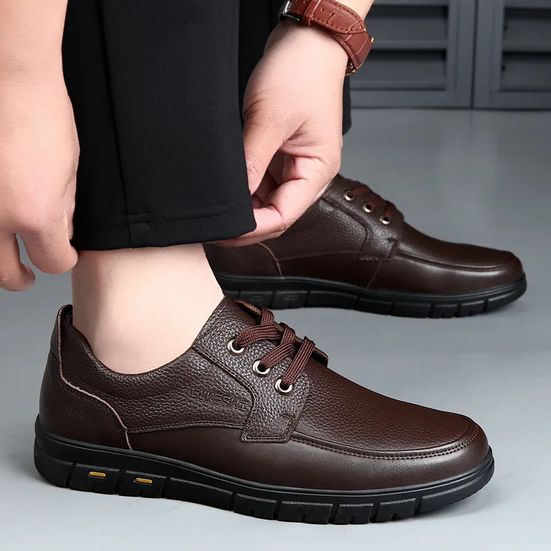 Hot Sale Men Genuine Leather Casual Shoes Soft Sole Walking Shoes Luxury Brand Middle-aged Old Man Dad Lightweight Loafers Shoes