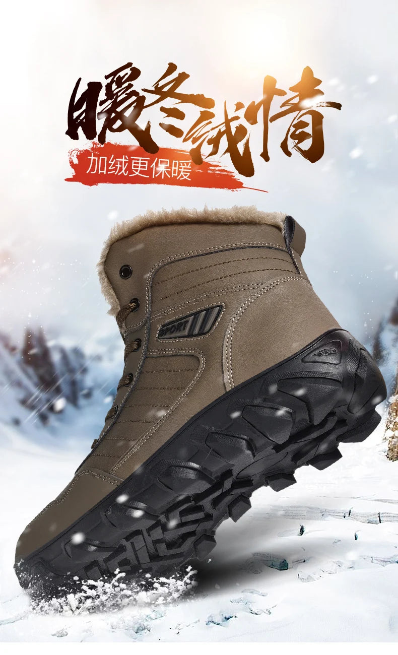 2024 New Winter men boots  Slippers Warm Men Shoes Waterproof Non-Slip Plush Sneakers Male  leather Boots Plus size  48