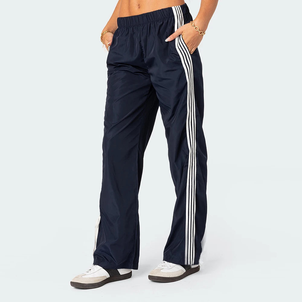 New Versatile Women's Pants Summer Streetwear Basic Straight Loose Casual Slim Trousers Lady Solid Simple Fashion Striped Pants