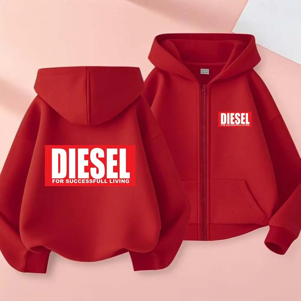 For Success Living Kids Spring Autumn Casual Letter Print Zipper Hooded Sweatshirts 2-13 Years Boys Girls Trend Top Clothing