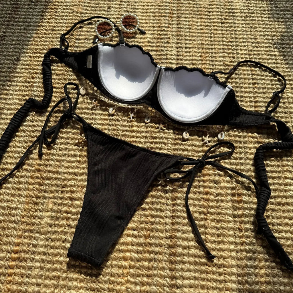 Shell Scalloped Wrinkled Underwired Bra Cup Bikini Female Swimsuit Women Swimwear Two-pieces Bikini Set Push Up Bathing Suit