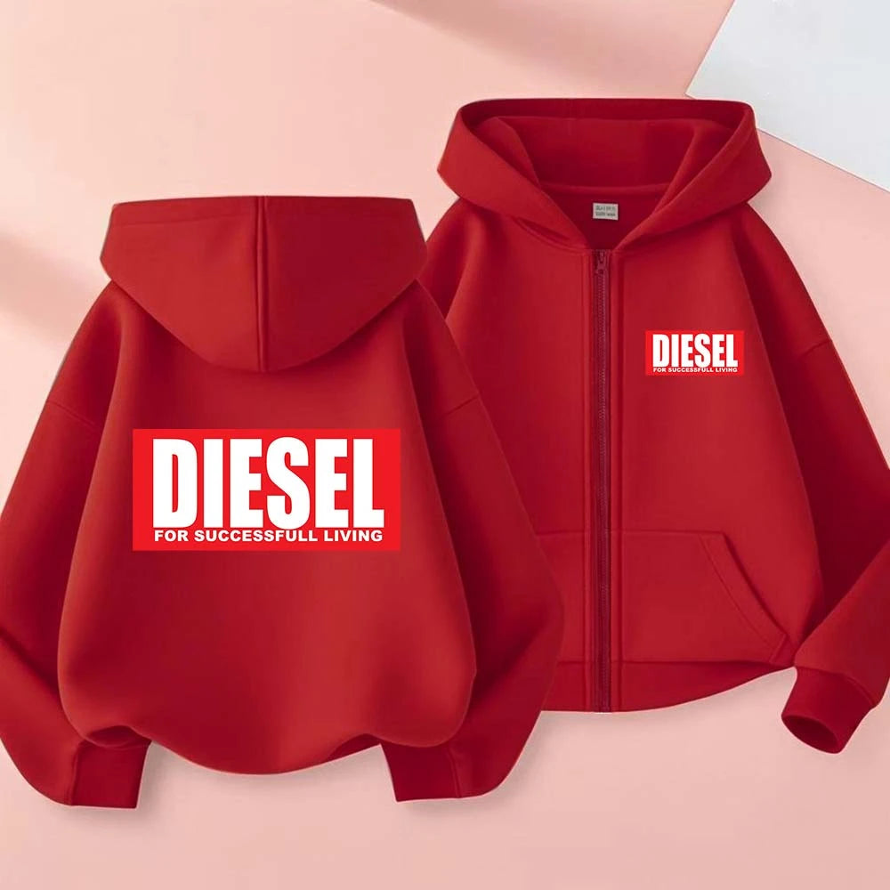 For Success Living Kids Spring Autumn Casual Letter Print Zipper Hooded Sweatshirts 2-13 Years Boys Girls Trend Top Clothing