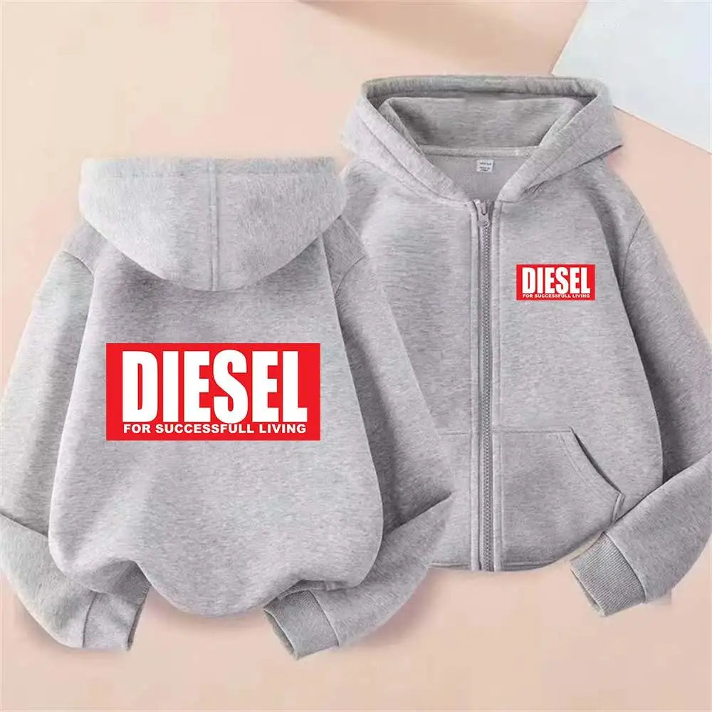 For Success Living Kids Spring Autumn Casual Letter Print Zipper Hooded Sweatshirts 2-13 Years Boys Girls Trend Top Clothing