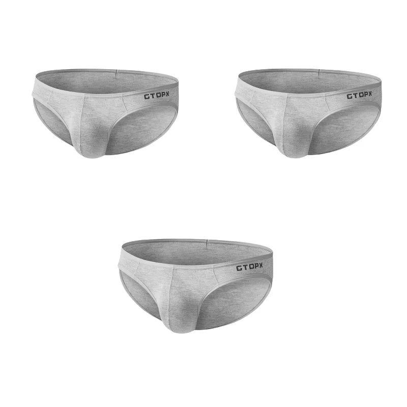 3Pack Mens Underpants Low Waist Briefs U Convex Bag Moisture-wicking Comfortable Sexy Mens Bikini