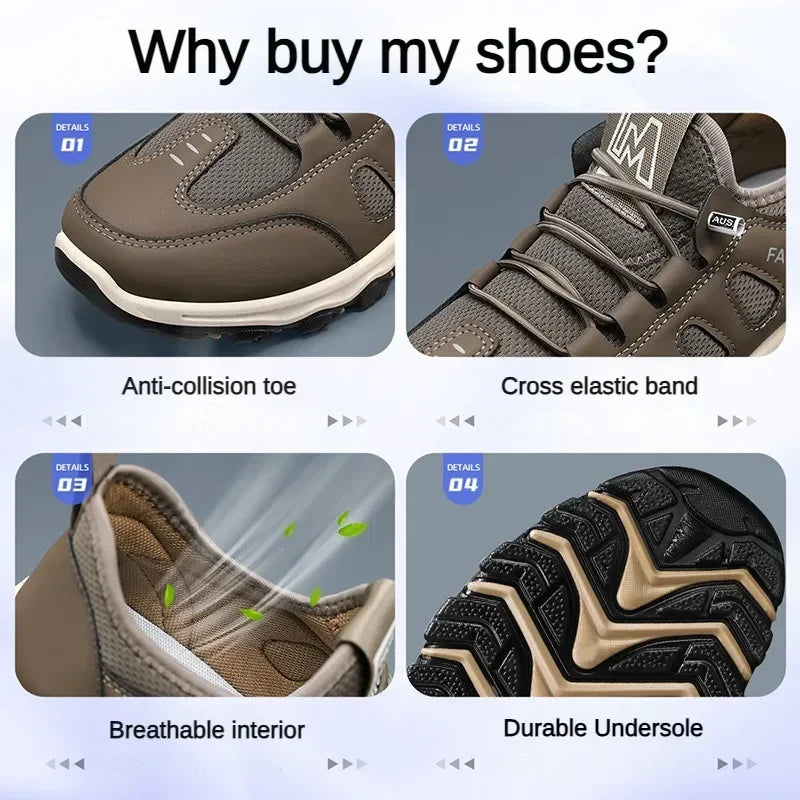 Men Soft Hiking Shoes Summer Breathable Mesh Sneakers Light Black Hike Footwear Walking Shoes Outdoor Shoes Climbing Shoe Male