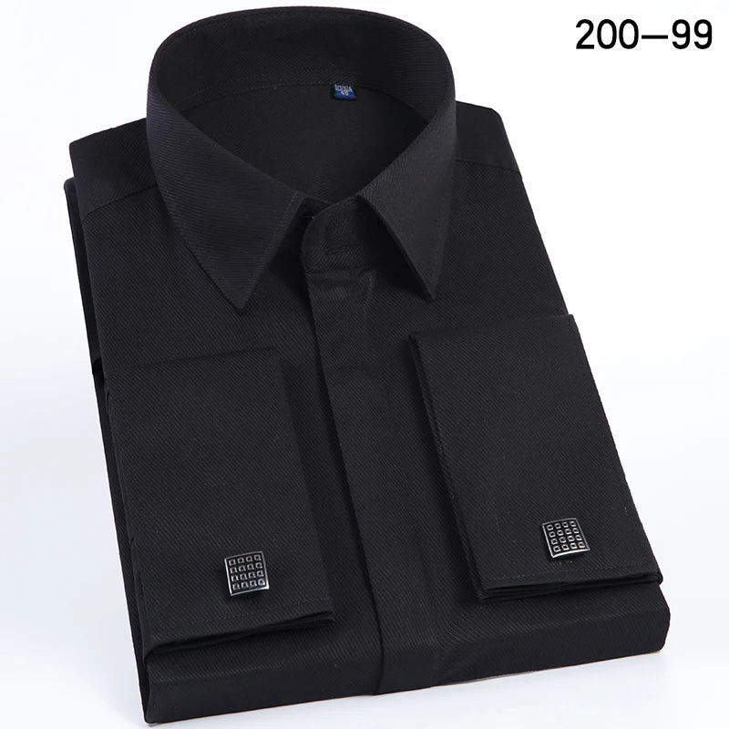 Men's French-style cufflink shirt, slim fit, suitable for business formal wear. A striped and fashionable men's top for white-co