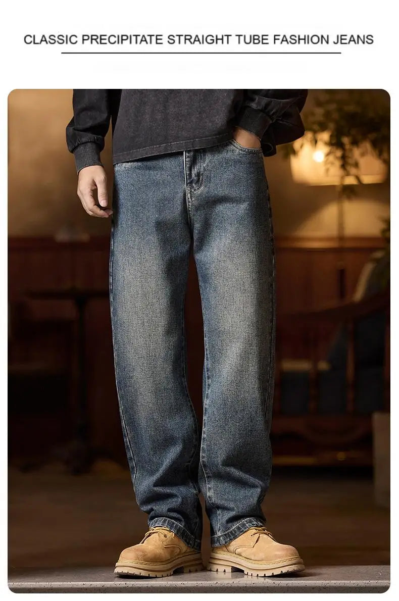 Mens Elastic Waist Jeans Relaxed Fit Men's Blue Jeans with Elastic Waist with Zipper and Button