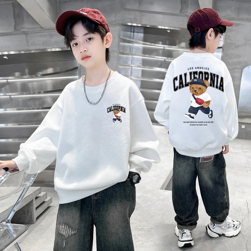 Baby Boy Clothes American Bear Graphic Print Long Sleeve Children's Top Girls Autumn Casual Sport Sweatshirts 2025 Kids Clothes