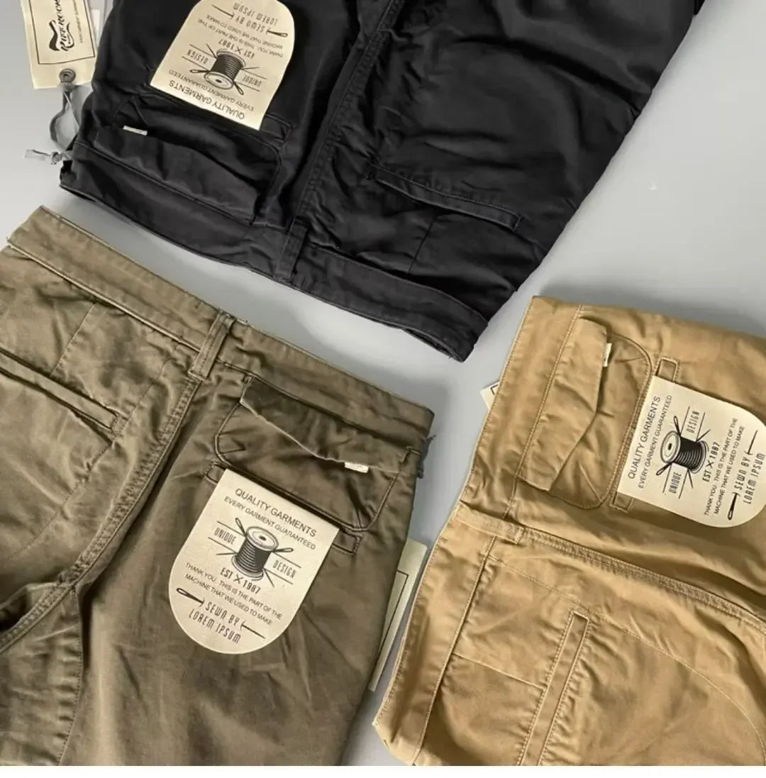 American Style Pure Cotton Heavy Duty Cargo Pants for Men Anti-Dirt Anti-Wear Loose Straight Leg Casual Pants Footwear