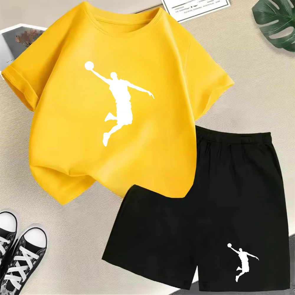 Summer Short Sleeve Children's T-shirt Set Sports Fashion Boys Girls Shorts 2pcs Set Casual Brand Print Graphics Kid Set Outfits
